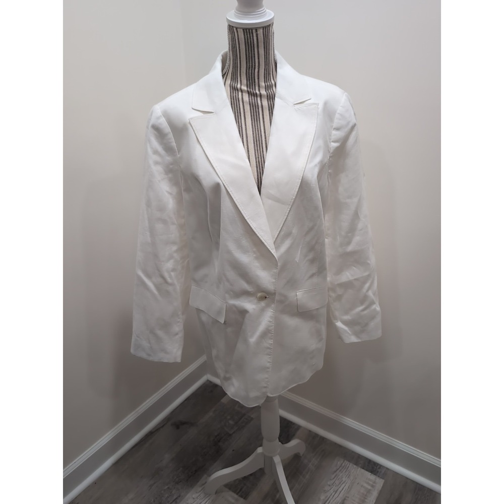 Talbots Plus Tailored Lined White 1-Button 100% Linen Blazer 16W NWOT